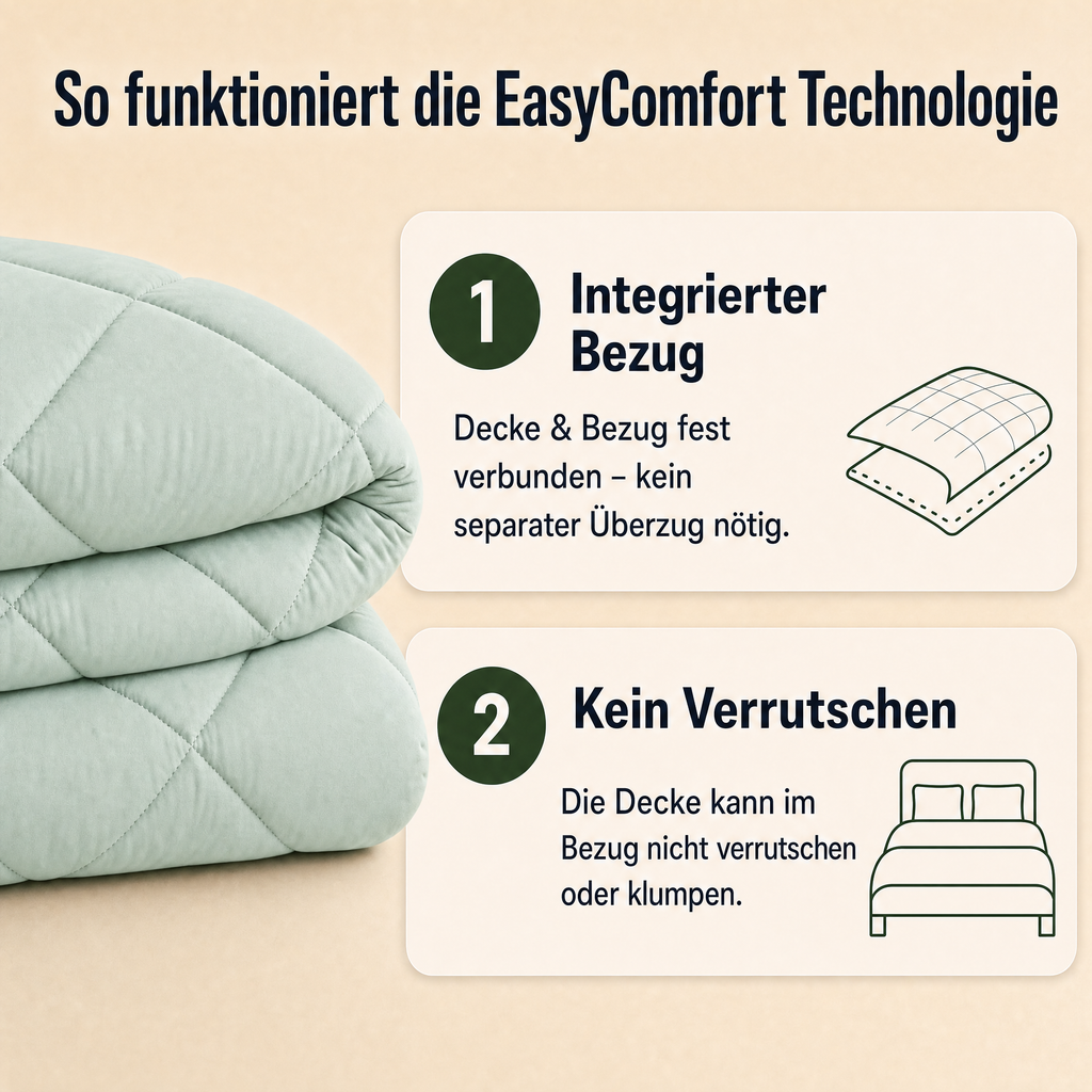 EasyComfort™ - Die waschbare 2in1 Bettdecke, die Bettwäsche überflüssig macht
