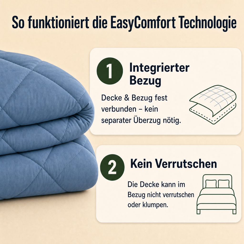EasyComfort™ - Die waschbare 2in1 Bettdecke, die Bettwäsche überflüssig macht