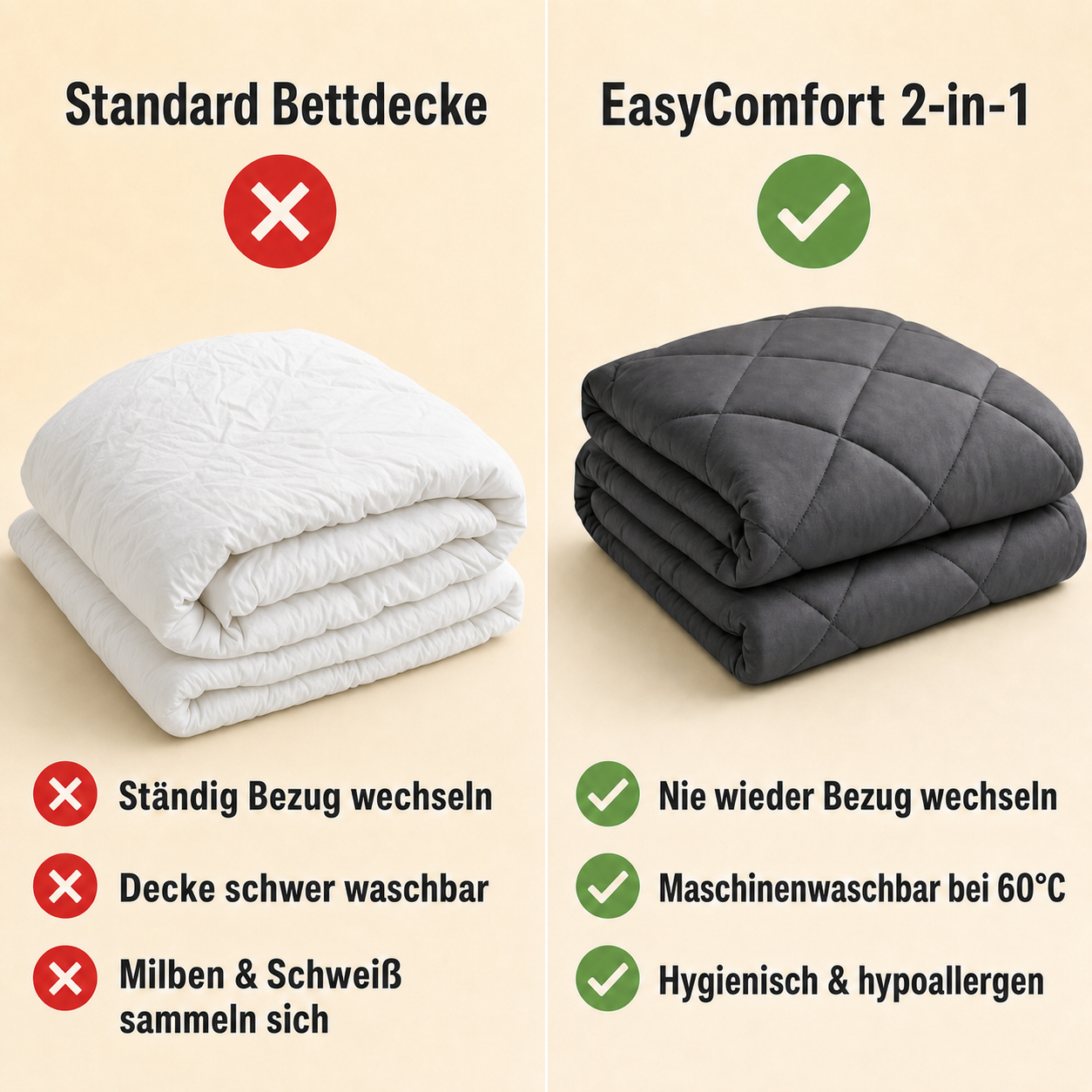 EasyComfort™ - Die waschbare 2in1 Bettdecke, die Bettwäsche überflüssig macht
