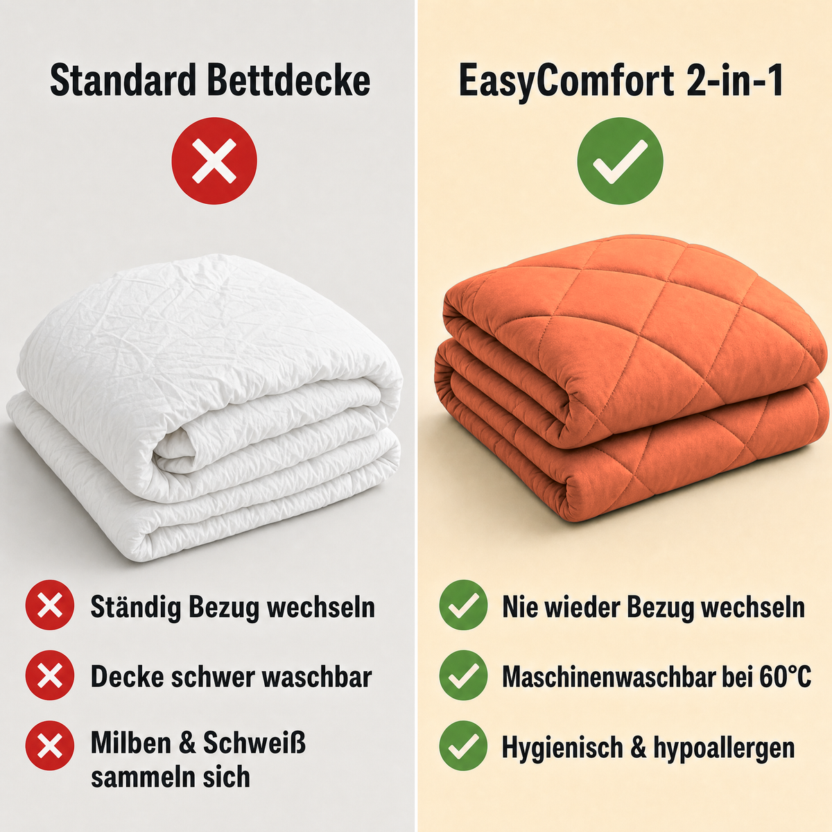 EasyComfort™ - Die waschbare 2in1 Bettdecke, die Bettwäsche überflüssig macht